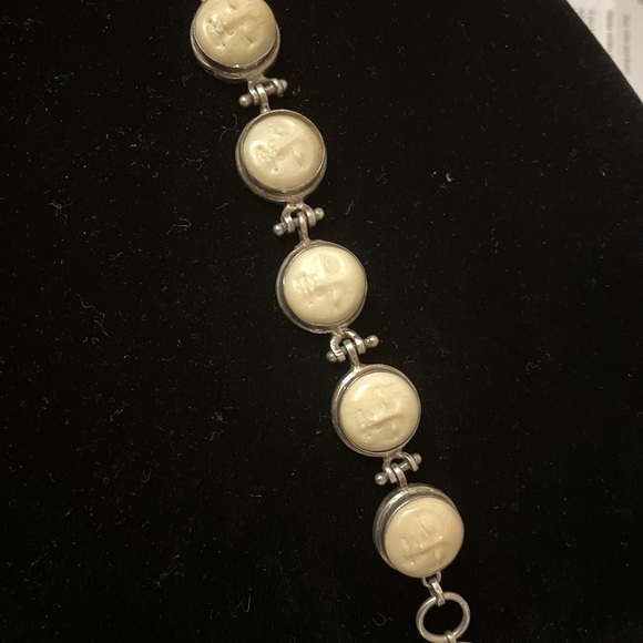 Carved Bone Moon Face Sterling Silver Bracelet with Toggle Clasp - Picture 3 of 6